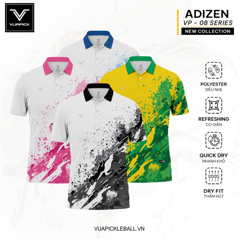 Áo thể thao Pickleball Adizen VP-08 Trắng họa tiết nổi bật