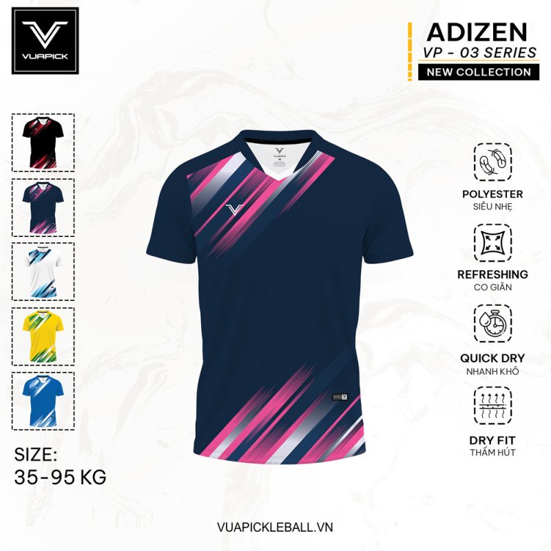 Áo Pickleball ADIZEN VP-03 Series Xanh Navy – Thanh Lịch & Tiện Dụng