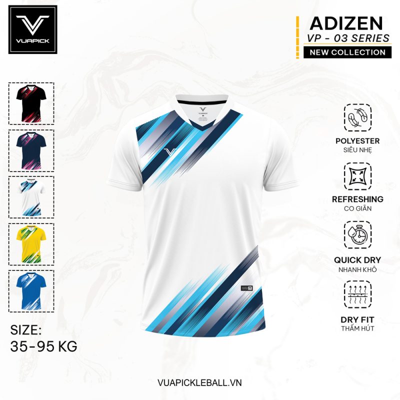 Áo Pickleball VUAPICK 03 - Trắng Xanh Dương Năng Động