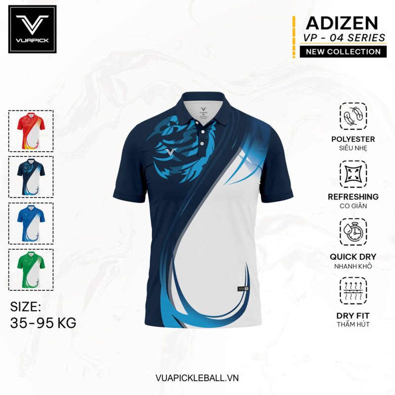 Áo Pickleball VUA PICK 04 Xanh Navy Họa Tiết Lướt Sóng – Công Nghệ Thoáng Khí, Thấm Hút Nhanh