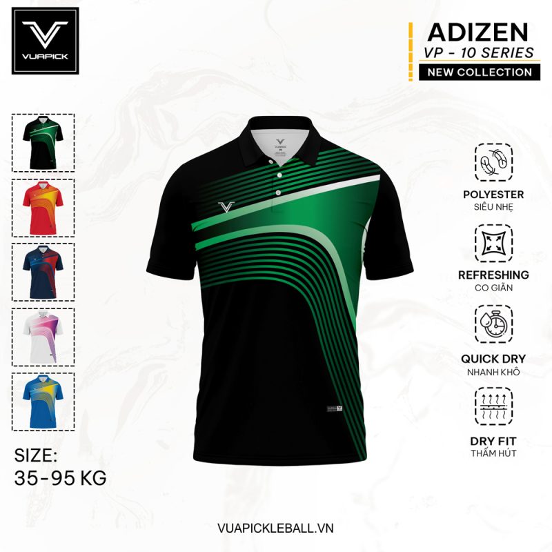 Áo Pickleball VUAPICK-10 Đen Xanh Lá – Siêu Nhẹ, Năng Động, Quick Dry