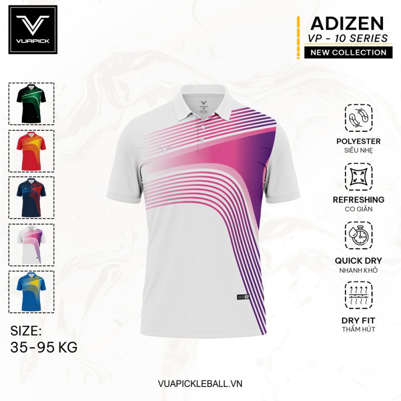 Áo Pickleball VUAPICK-10 Trắng Gradient Tím Hồng – Năng Động & Cá Tính